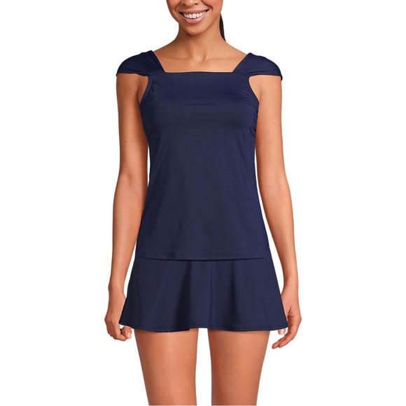 Lands end cap sleeve high neck tankini swimsuit top size 10 D Navy - Picture 2 of 5